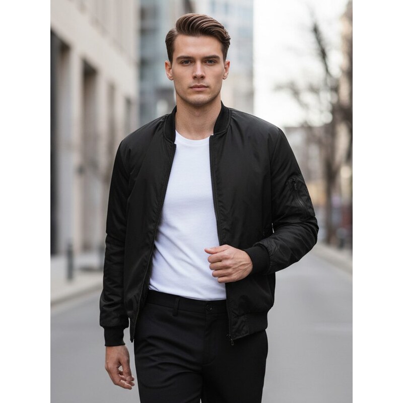 Dstreet Módna pánska prechodná bunda v čiernej farbe 63286819