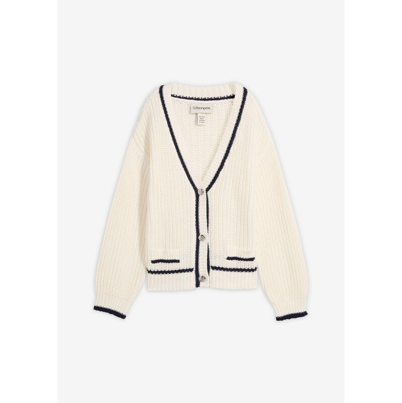 bonprix Hrubo pletený sveter z bavlneného mixu, farba biela 67420633