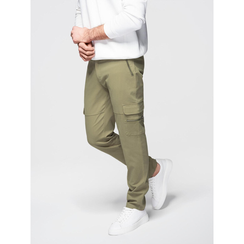 Ombre Mens STRAIGHT LEG cargo pants with zippered pockets - olive 58160440