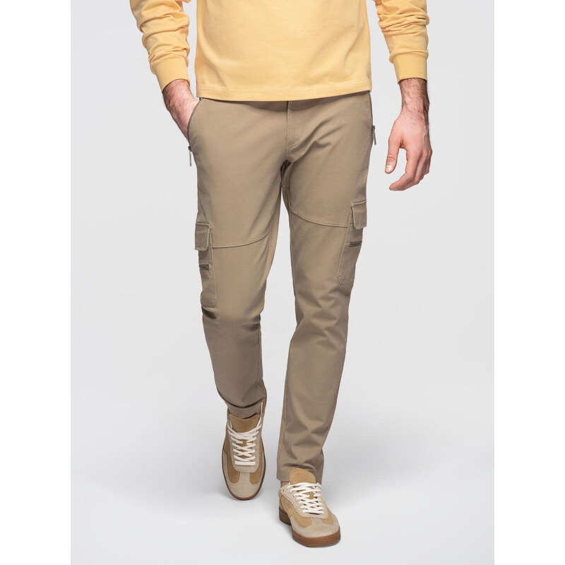 Ombre Mens cargo pants STRAIGHT LEG with zippered pockets - khaki 58145493