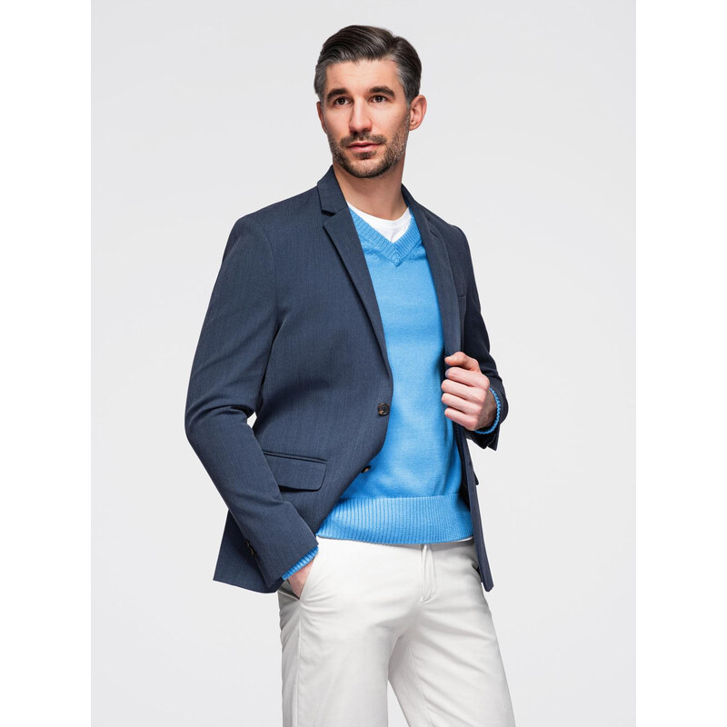 Ombre Elegant mens SLIM FIT jacket with rayon - dark blue 64788963