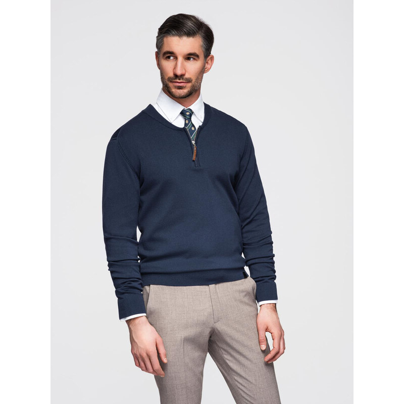 Ombre Mens sweater with viscose and spread neckline - navy blue 64790618