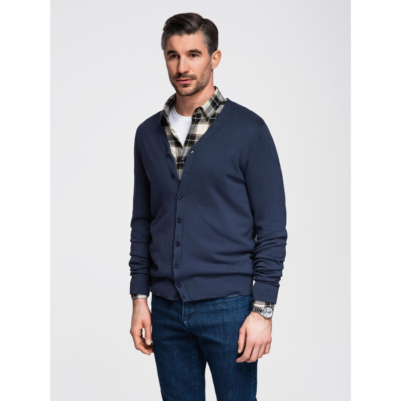 Ombre Knitted monochrome mens viscose cardigan - navy blue 64790619