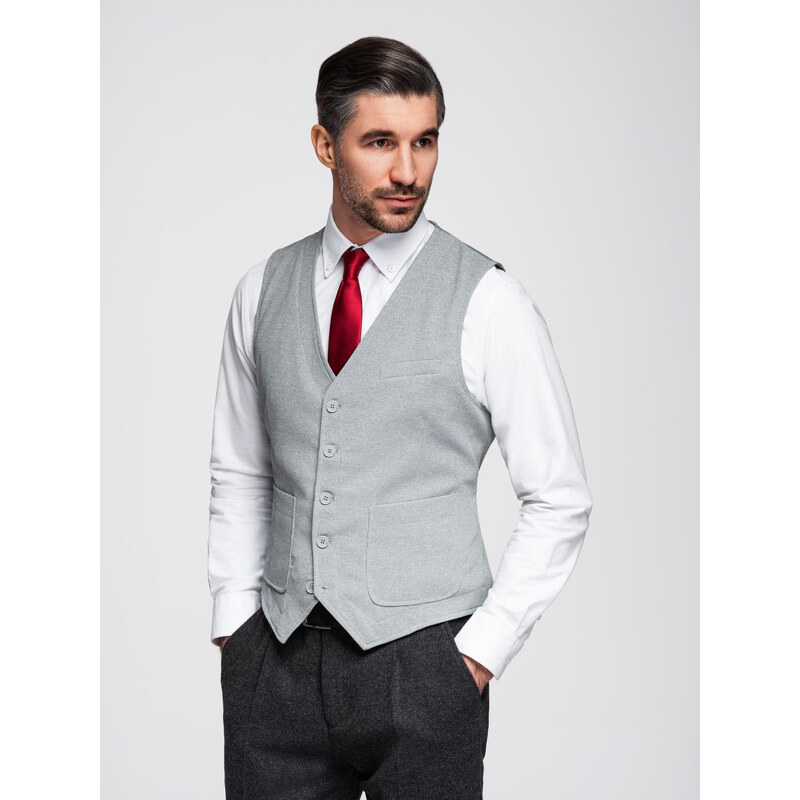 Ombre Fitted structured mens vest with patch pockets - grey melange 64791110