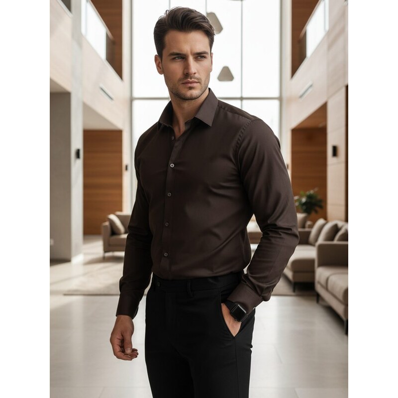 Dstreet Základná tmavohnedá pánska košeľa 67424856