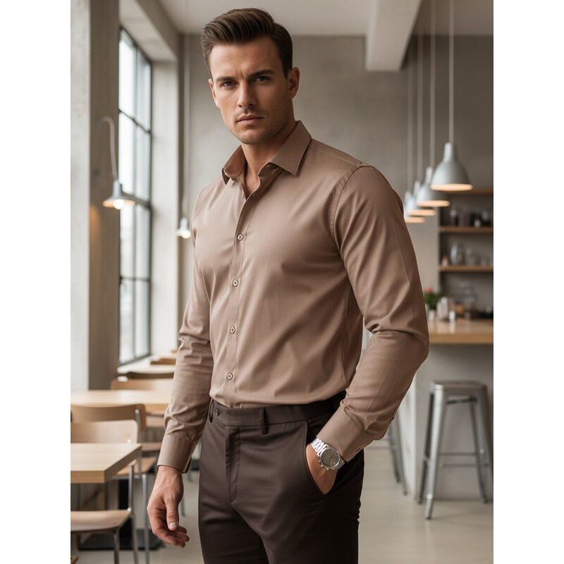 Dstreet Základná béžová pánska košeľa 67424857