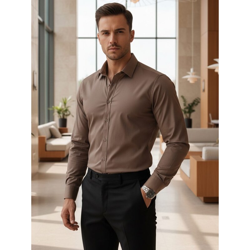 Dstreet Základná hnedá pánska košeľa 67424855