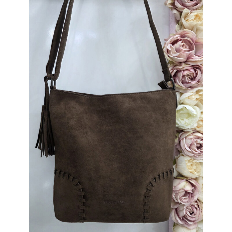 E-shop Katrins Fashion Crossbody hnedá semišová kabelka SilviaRosa