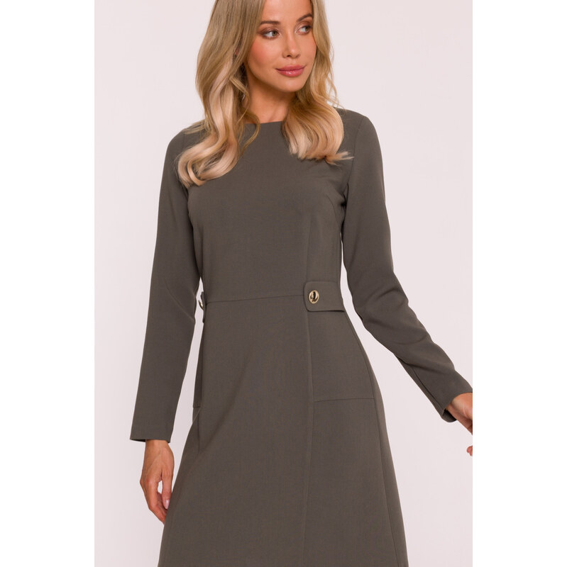 Stylove Šaty s ozdobnými gombíkmi v páse | khaki S419 67425952