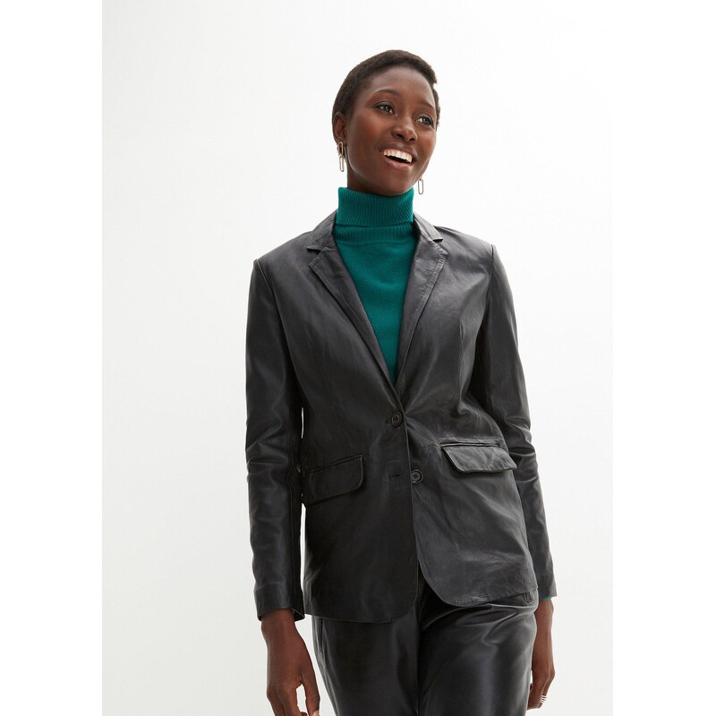 bonprix Kožený blejzer, jahňacia nappa koža, farba čierna 57156215