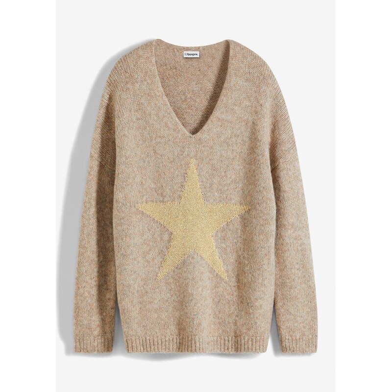 bonprix Pulóver s hviezdami, farba hnedá 47086150