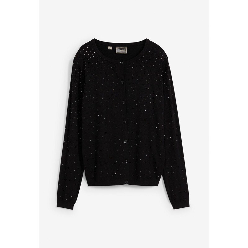 bonprix Pletený sveter s ligotavými kamienkami, farba čierna 60614425