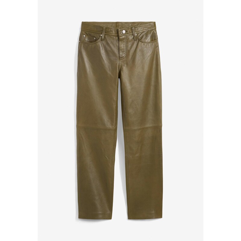 bonprix Kožené nohavice, jahňacia koža nappa, farba zelená 62159401