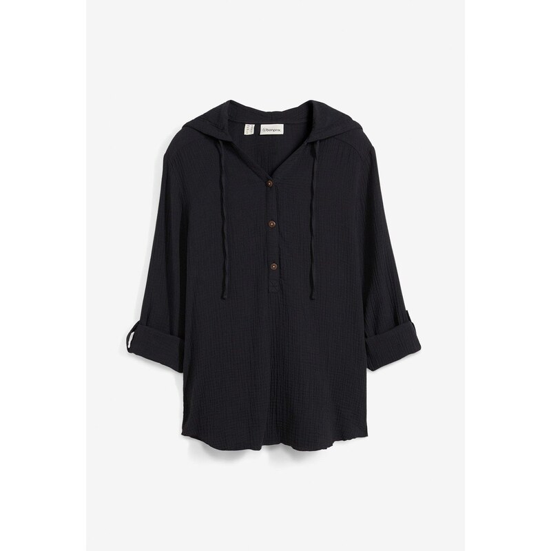 bonprix Blúzka zo vzdušného mušelínu, farba čierna 61440215