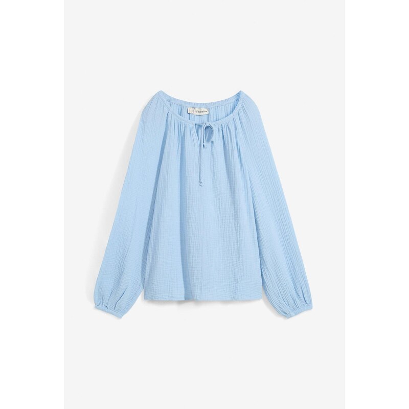 bonprix Mušelínová blúzka z bavlny, farba modrá 61440216