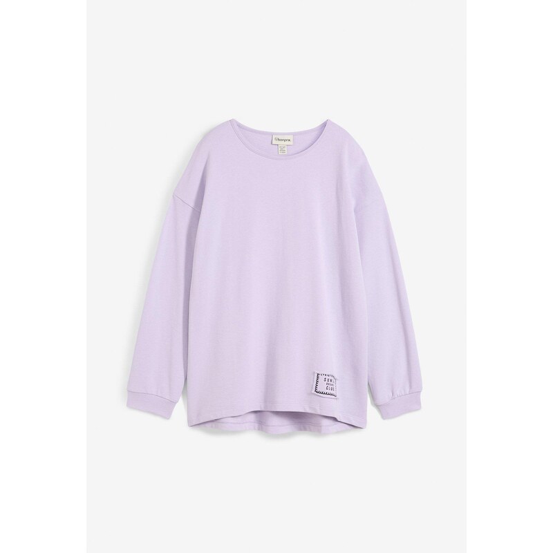 bonprix Mikina, vzadu dlhšia, z bavlneého mixu, farba fialová 62198470