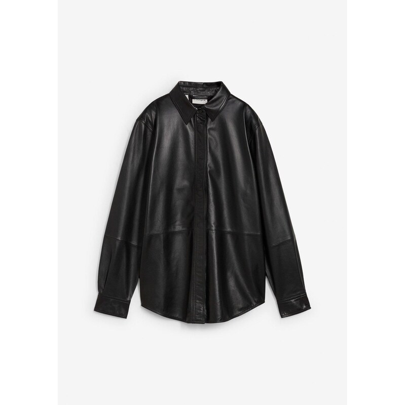 bonprix Kožená košeľa z jahňacej kože nappa, farba čierna 65262470