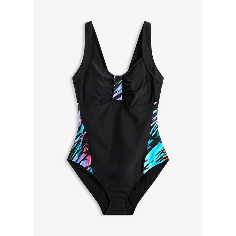 bonprix Jednodielne sťahujúce plavky s potlačenou časťou, farba čierna 67426243
