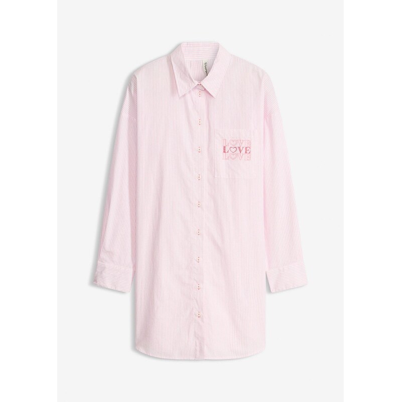 bonprix Nočná košeľa, oversized, tkaná, z čistej bavlny, farba ružová 67426241