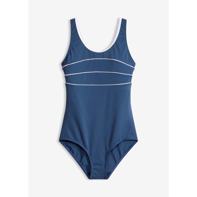 bonprix Jednodielne plavky s ozdobnými švíkmi, farba modrá 67426245