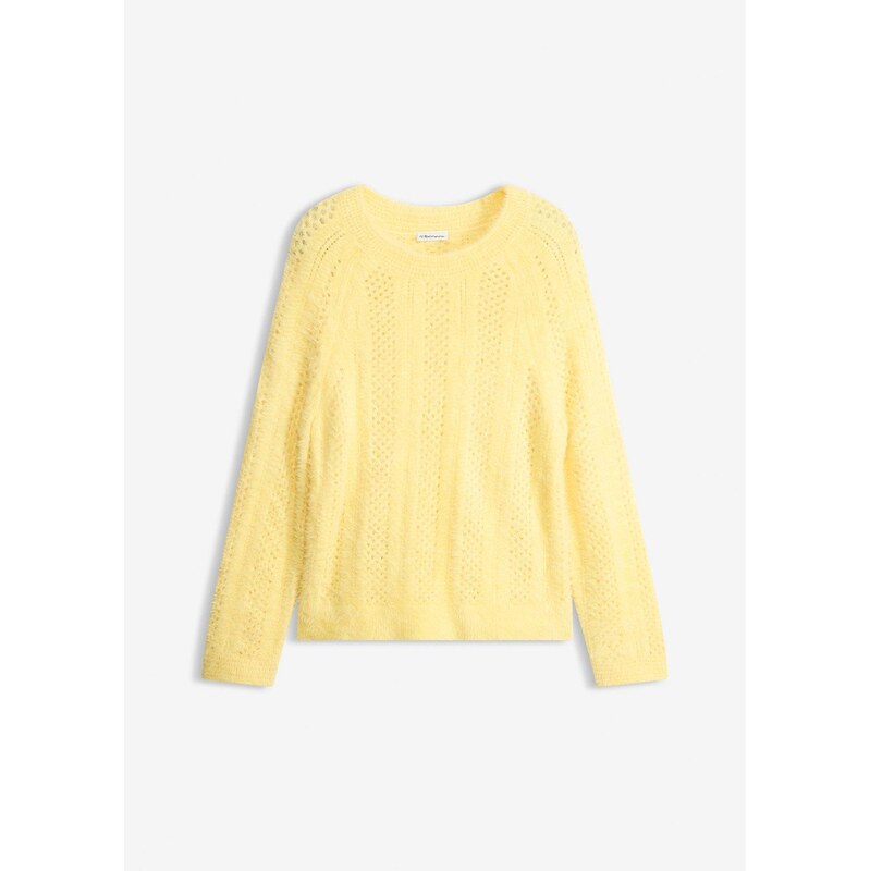 bonprix Ažúrový pulóver s ozdobnými vláknami, farba žltá 67426254