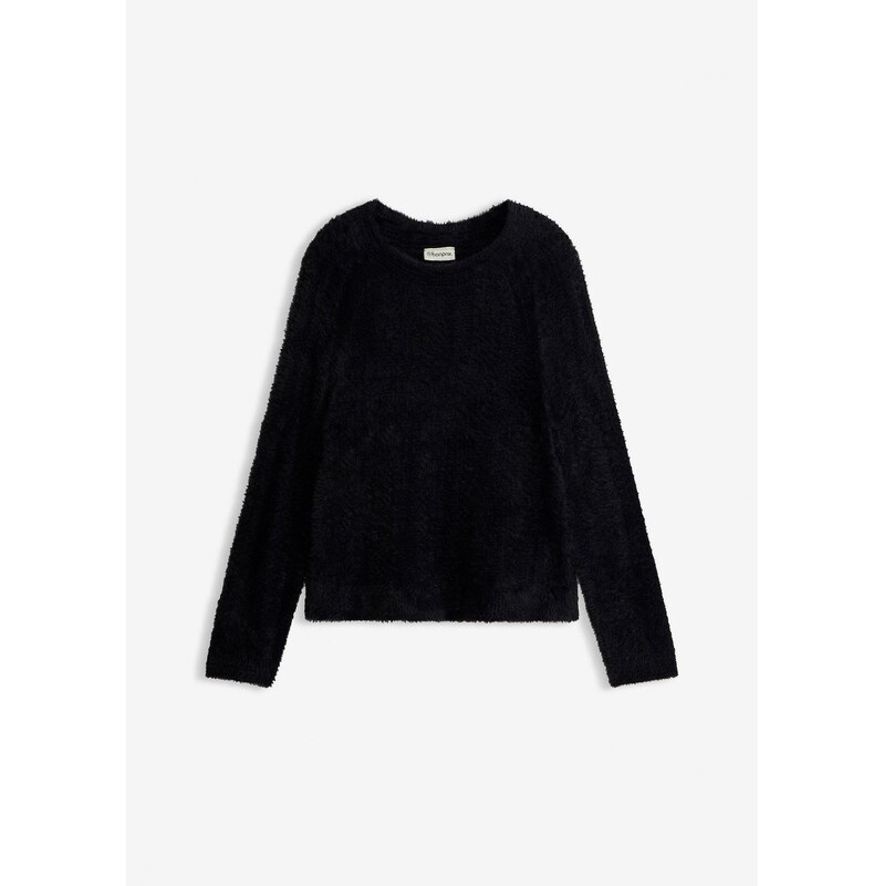 bonprix Ažúrový pulóver s ozdobnými vláknami, farba čierna 67426253