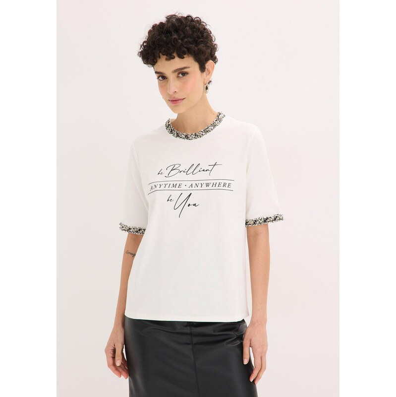 bonprix Tričko z bio bavlny, s aplikáciou, farba biela 67426258
