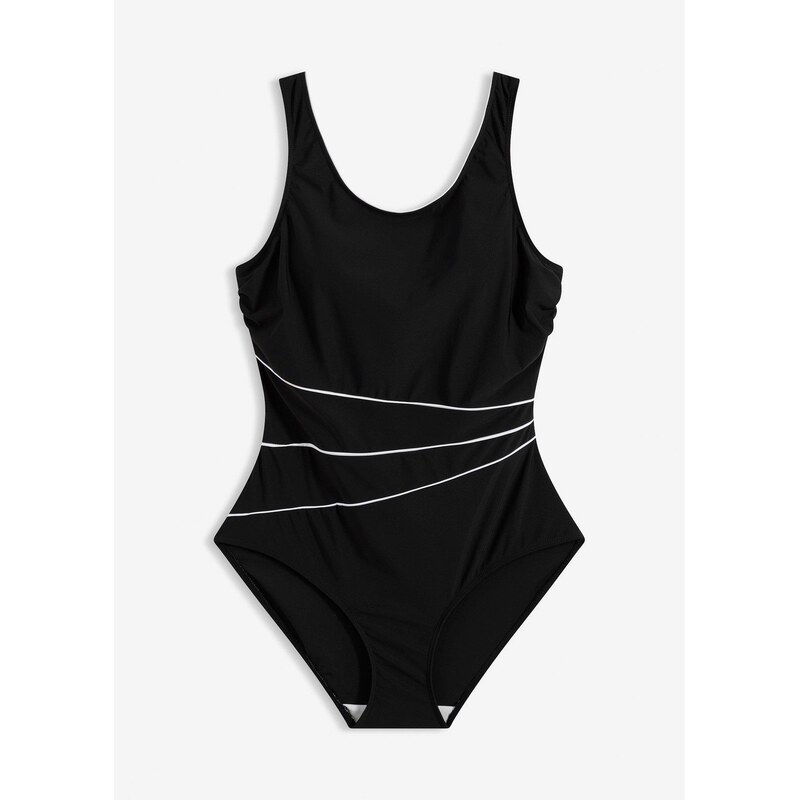 bonprix Jednodielne sťahujúce plavky s ozdobnými švíkmi, farba čierna 67426263