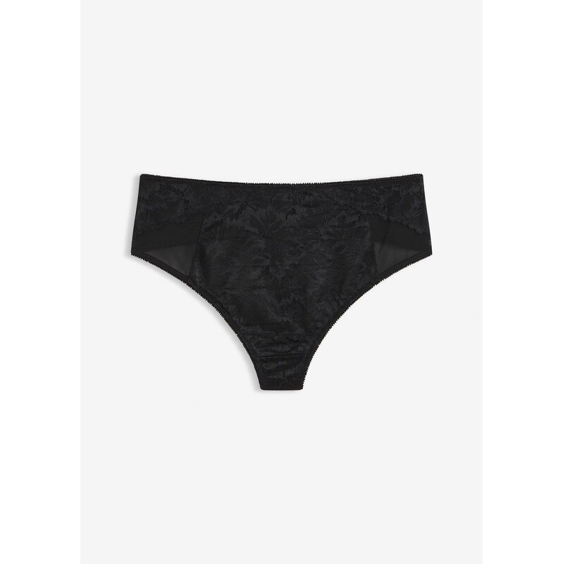 bonprix Vysoké stringové nohavičky s jemnou čipkou, farba čierna 67426276