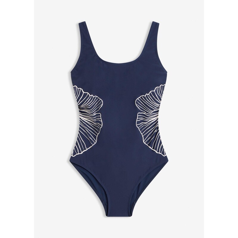 bonprix Jednodielne sťahovacie plavky s potlačou, farba modrá 67426282