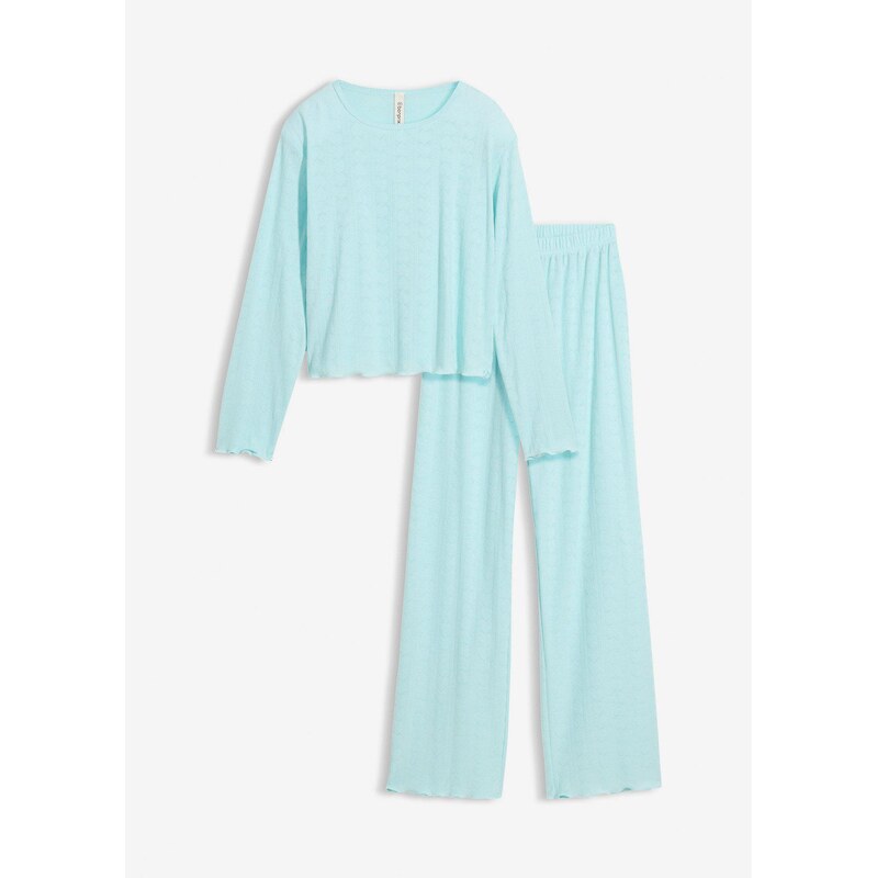 bonprix Pyžamo s bavlnou so srdiečkovým vzorom, farba modrá 67426304