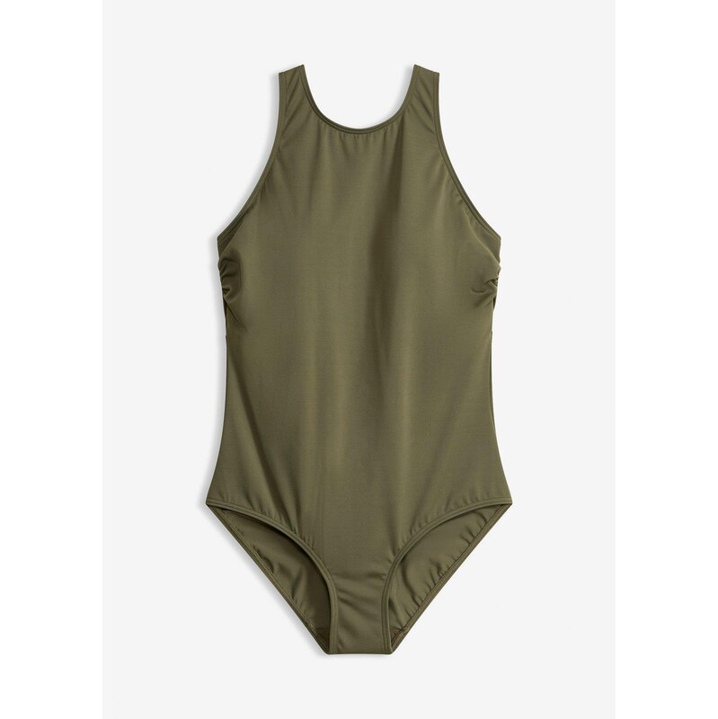 bonprix Jednodielne plavky s hlbokým výstrihom na chrbte, farba zelená 67426321