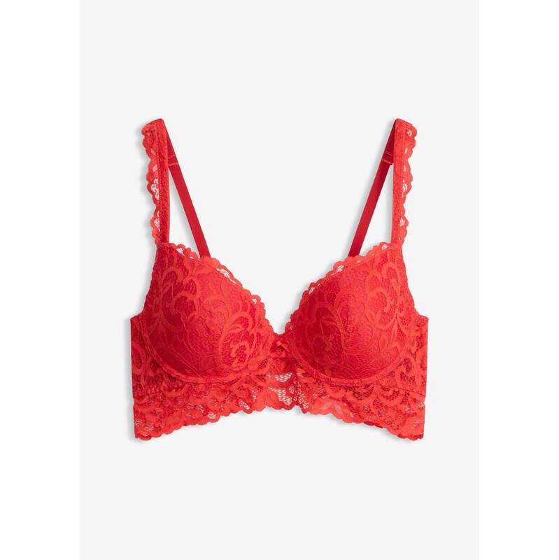 bonprix Push-up podprsenka z mäkkej čipky, farba červená 67426324