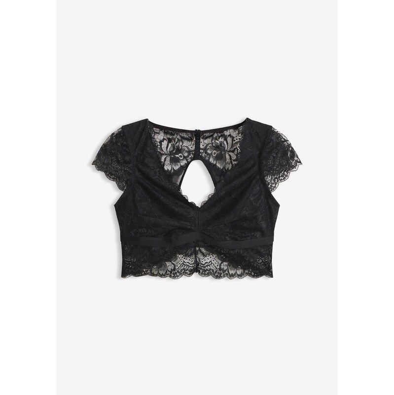 bonprix Podprsenka bez kostíc s kvetovanou čipkou, farba čierna 67426329