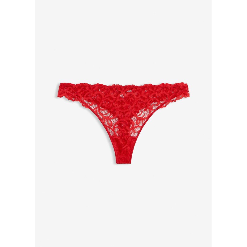 bonprix String nohavičky z mäkkej čipky, farba červená 67426325