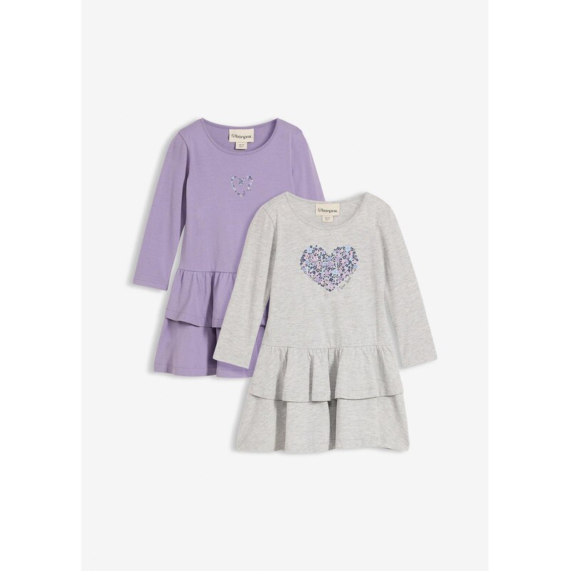 bonprix Džersejové šaty, z čistej bio bavlny (2 ks), farba šedá 67426377