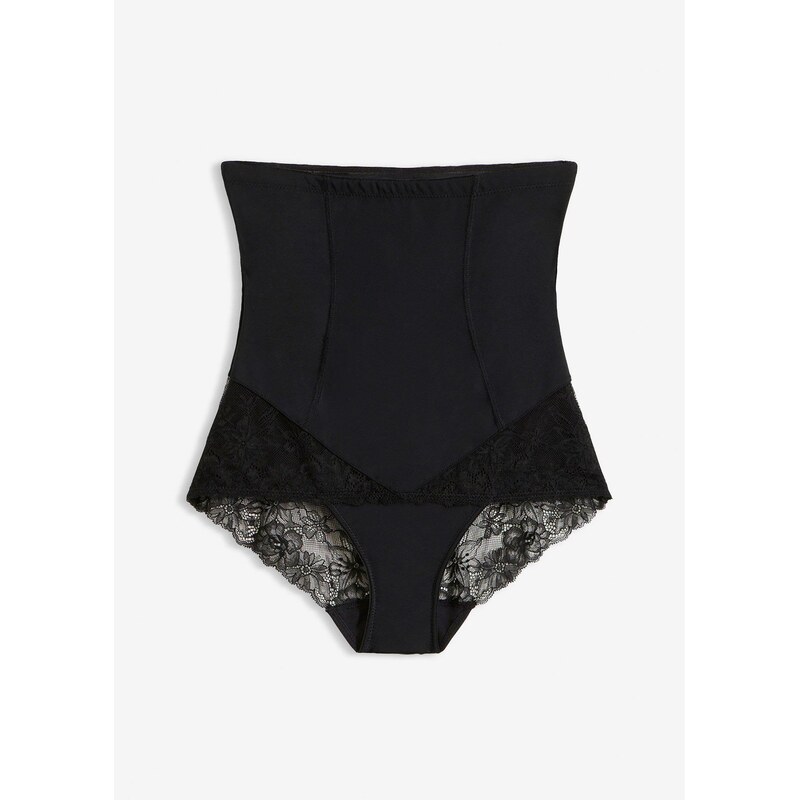 bonprix Sťahovacie nohavičky, vysoký pás, s čipkou, farba čierna 67426387