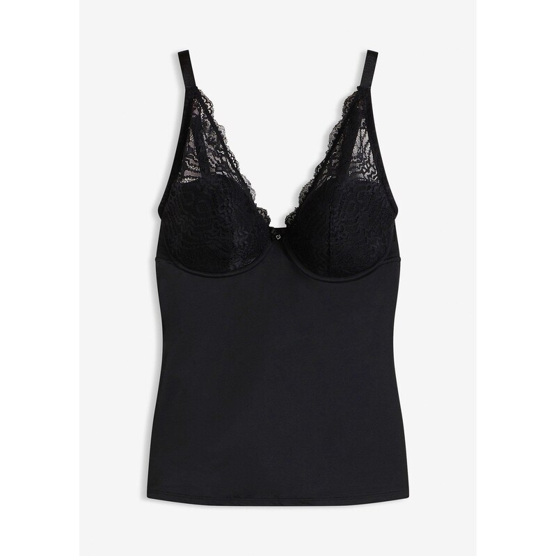 bonprix Sťahovací podprsenkový top s čipkou, medium, farba čierna 67426390