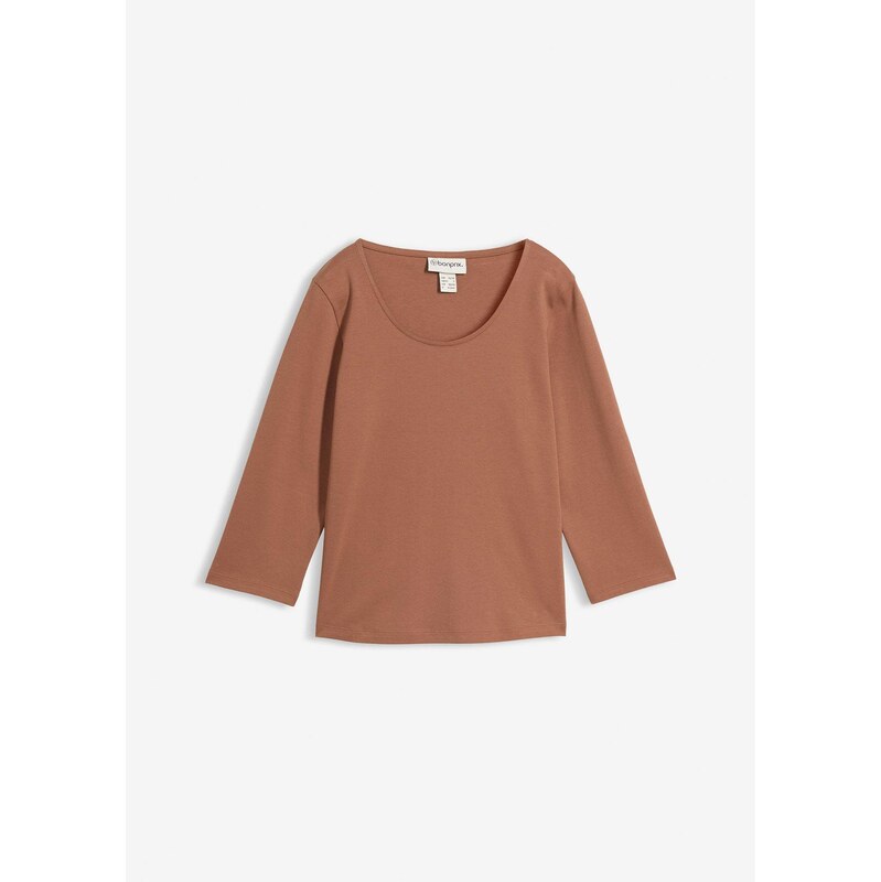 bonprix Tričko, 3/4-rukáv, z ťažkej kvality, bio bavlna, farba hnedá 67426435