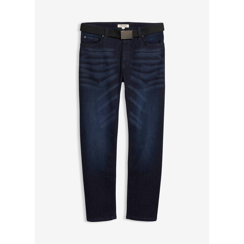 bonprix Regular-Fit strečové džínsy s opaskom, rovné, farba modrá 67426501