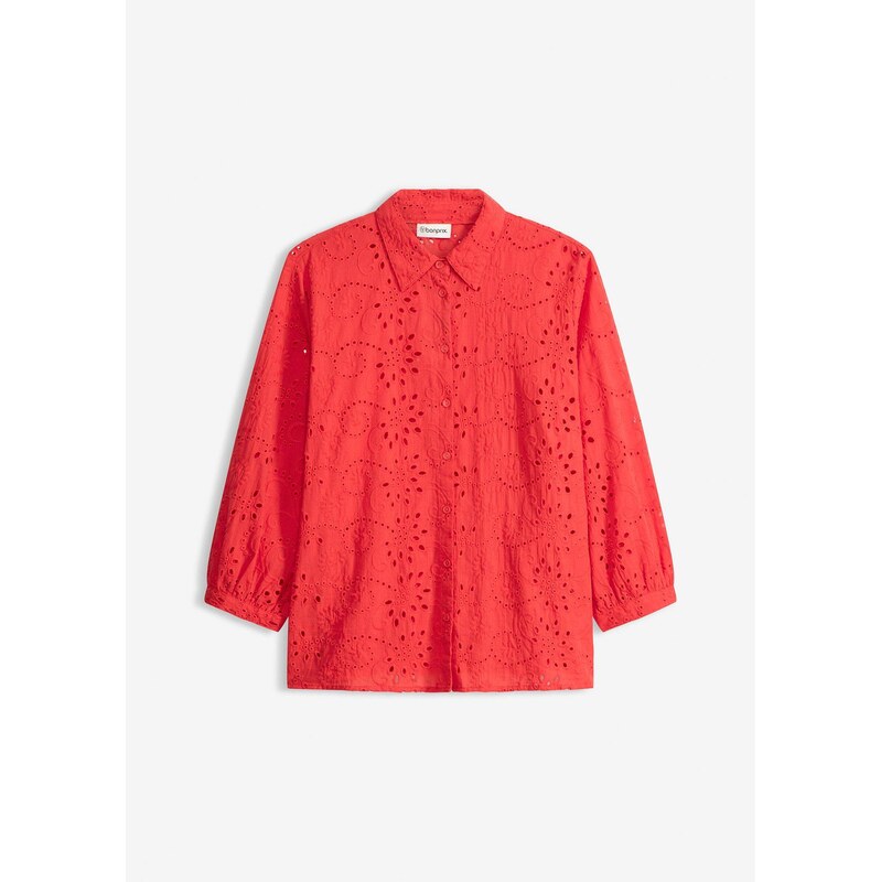 bonprix Blúzka s dierkovanou výšivkou, farba červená 67426499