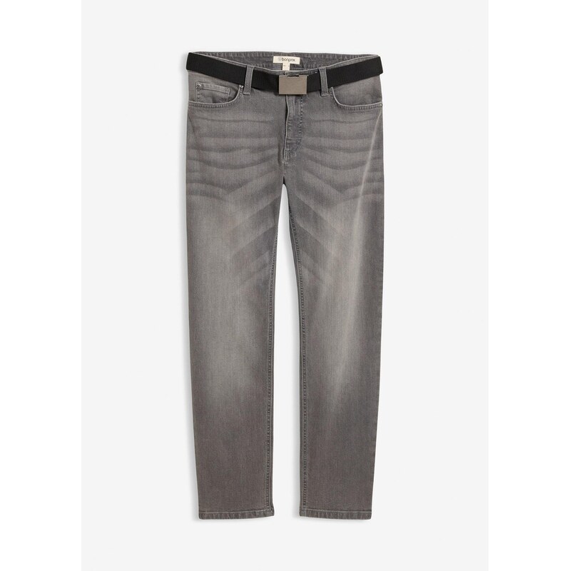 bonprix Regular-Fit strečové džínsy s opaskom, rovné, farba šedá 67426502