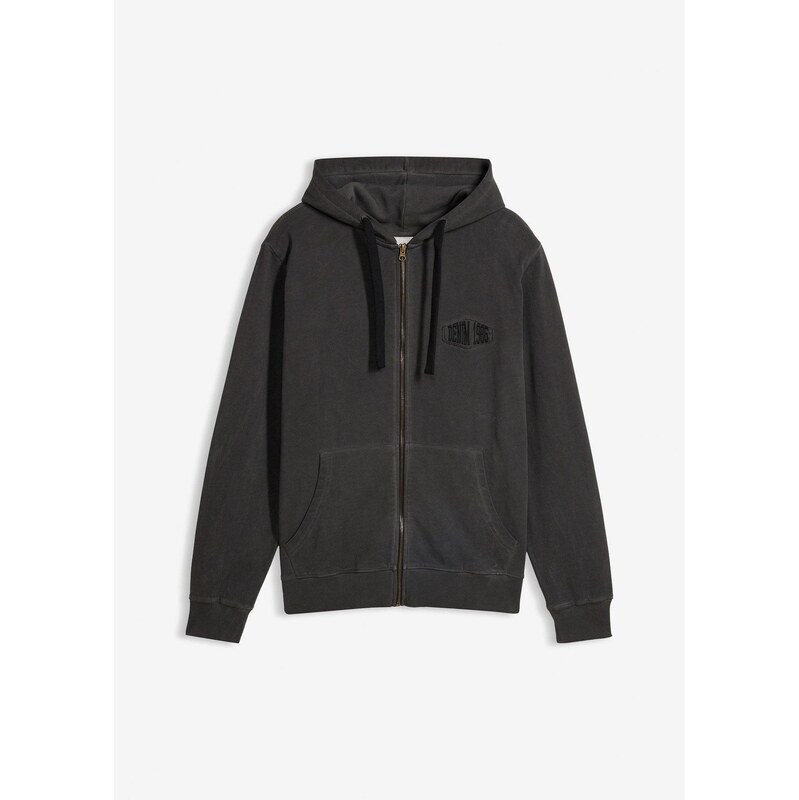 bonprix Mikina s kapucňou v bielenom vzhľade, farba čierna 67426510