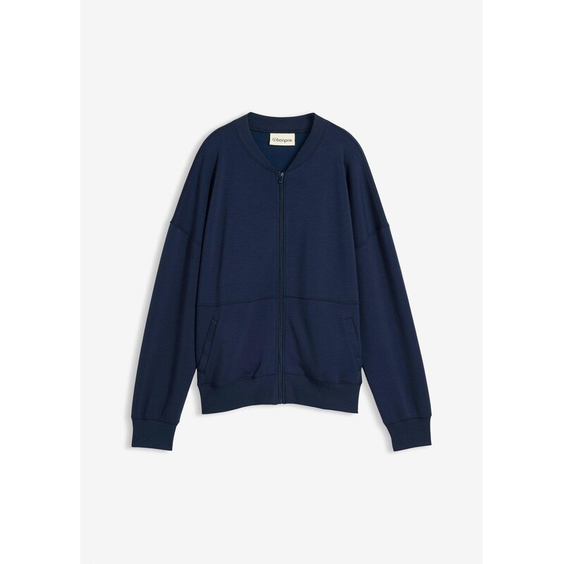 bonprix Mikinová bunda oversize, zo scuba materiálu, farba modrá 67426524