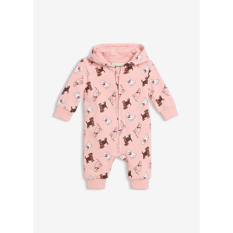 bonprix Mikinový overal s kapucňou, z čistej bio bavlny, farba ružová 67426544