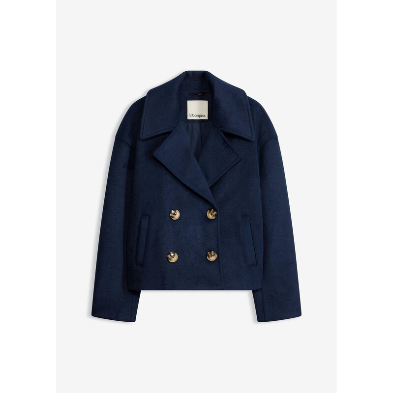 bonprix Krátka bunda vo vlnenom vzhľade, farba modrá 67426556