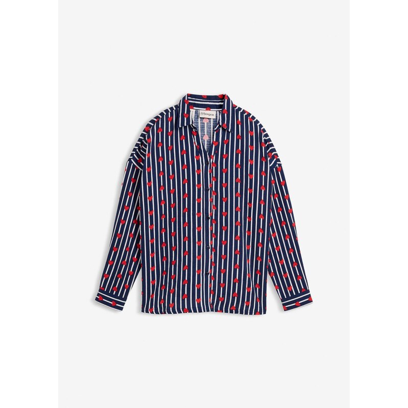 bonprix Košeľová blúzka, oversize z mäkkého mušelínu, farba modrá 67426574