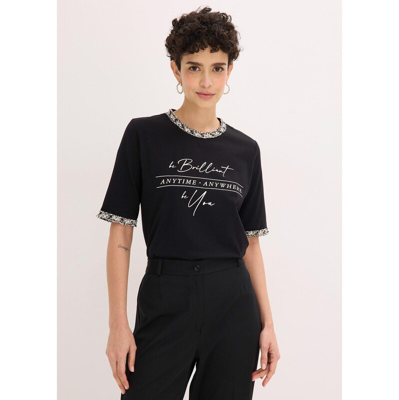bonprix Tričko z bio bavlny, s aplikáciou, farba čierna 67426259