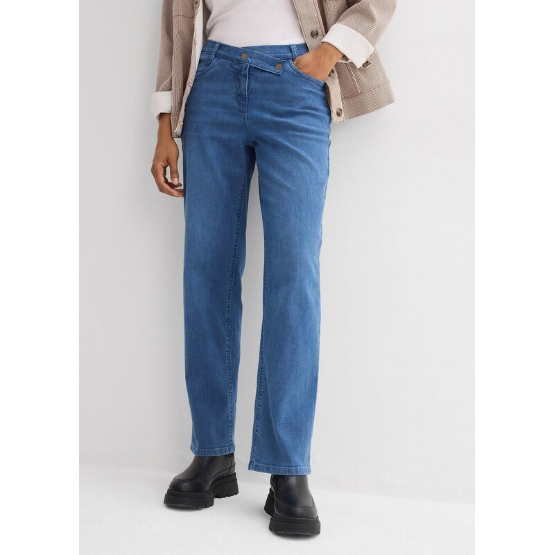 bonprix Džínsy Loose Straight, Mid Waist, bio bavlna, farba modrá 67426386