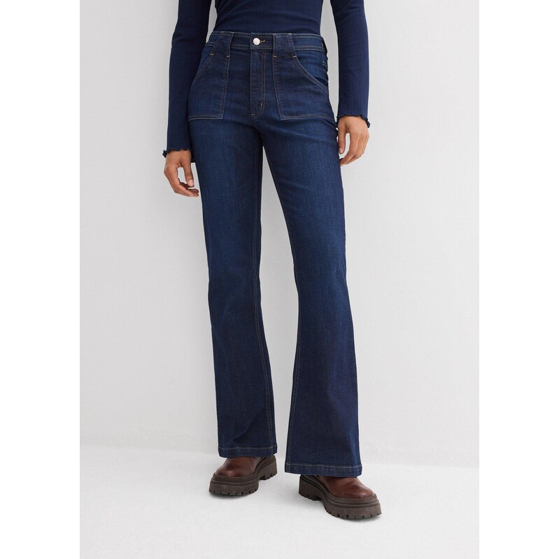 bonprix Zvonové džínsy, vysoký pás, bio bavlna, farba modrá 67426389